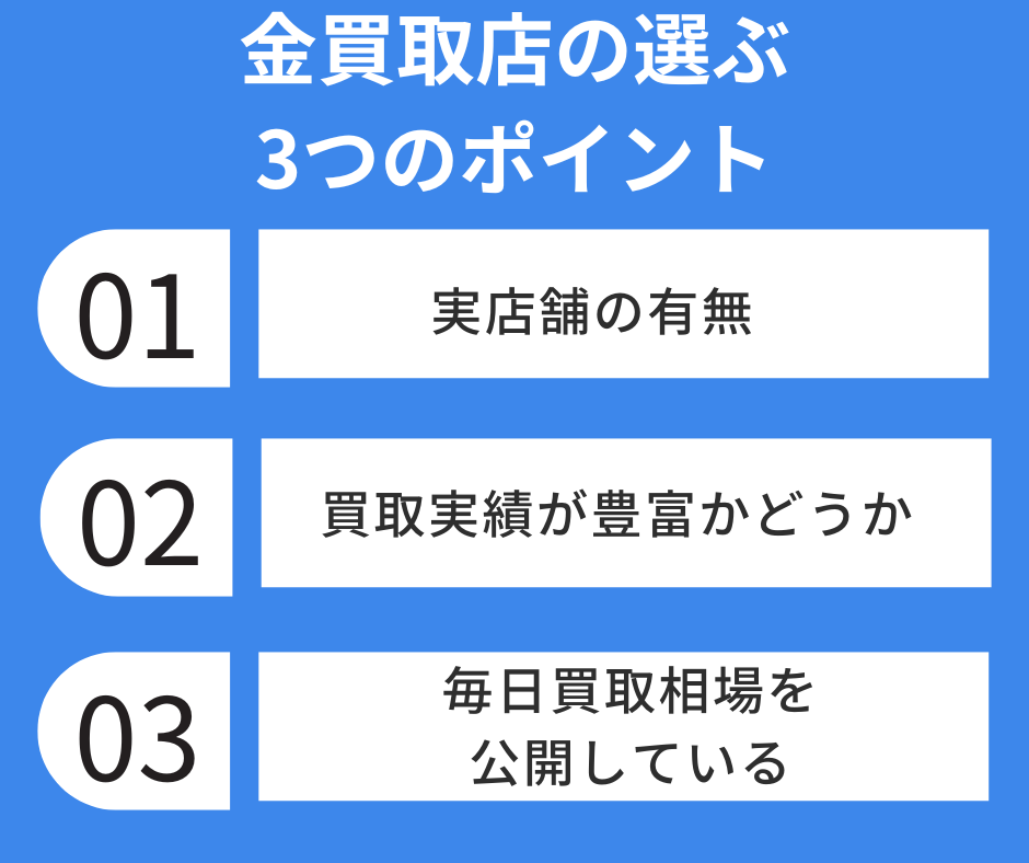 金買取店の選ぶ3つのポイント